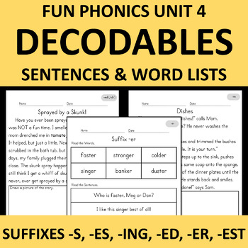 Preview of Suffixes -s, -es, -ing, -ed, -er, -est | Grade 2 Fun Phonics Unit 4 | Decodables