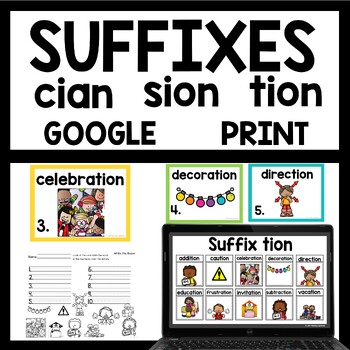 Preview of Suffixes tion- sion and cian Print and Digital Activities