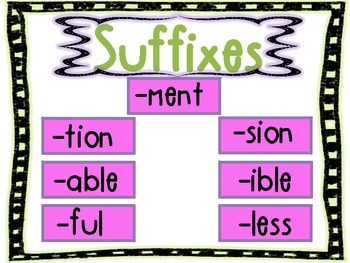 Suffixes: ~tion,~sion,~able,~ible,~less,~ment,~ful by Socorro Vega