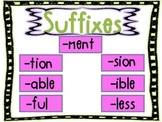 Suffixes: ~tion,~sion,~able,~ible,~less,~ment,~ful