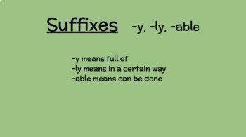 Preview of Suffixes -y, -ly, -able