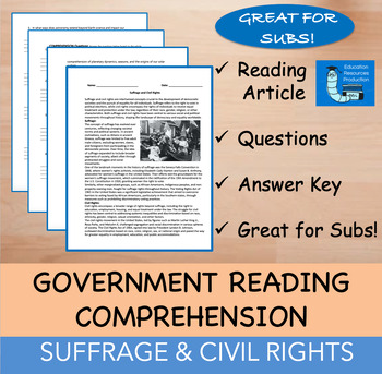 Preview of Suffrage & Civil Rights - Reading Comprehension Passage & Questions