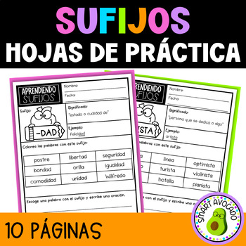 Preview of Sufijos Hojas de Práctica En Español | Suffixes in Spanish Worksheets Editable