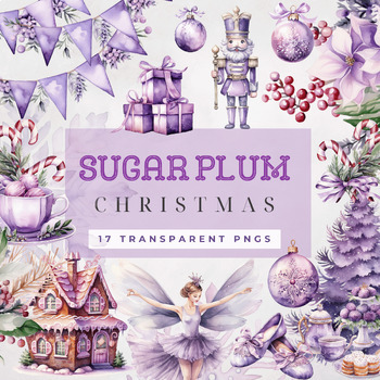 Preview of Sugar Plum Nutcracker Purple Christmas Clipart Set JPG & PNG