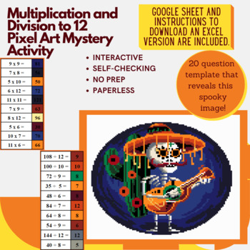 Preview of Sugar Skeleton Calavera Multiplication and Division to 12 Pixel Art Mystery
