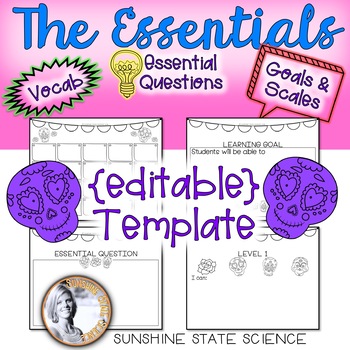 Preview of Sugar Skull Themed {editable} Goals & Scales, Essential Questions, Vocabulary