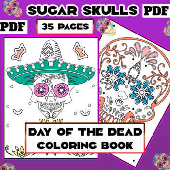 Preview of Sugar Skulls Coloring Book for Adults- Stress Relieving 'Day of The Dead'