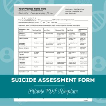 Preview of Suicide Assessment Form Template Editable/Fillable/Printable PDF