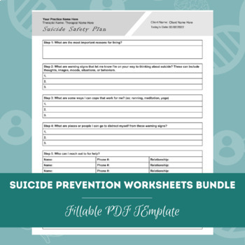 Preview of Suicide Prevention Worksheets Bundle | Editable / Fillable / Printable PDF