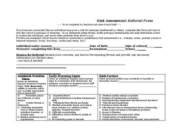 Preview of Suicide Risk Assessment Referral Form (editable & fillable resource)
