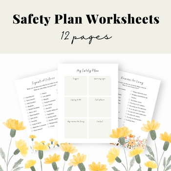 Preview of Suicide Safety Plan for Teens | Self Harm Crisis Plan | Cute Watercolor Flowers