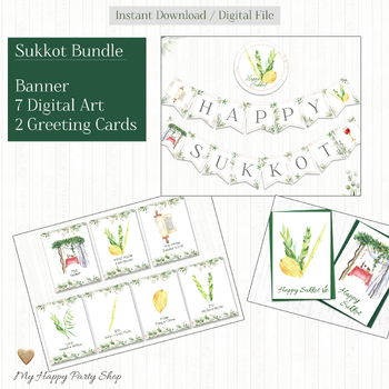 Preview of Sukkot Bundle, Sukkah Decoration, Jewish School, Banner-Posters-Cards. Printable