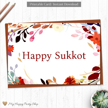 Preview of Sukkot Card, Happy Sukkot Greeting Card, Fall, Jewish School 4"X6". Printable