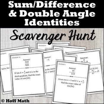 Preview of Sum Difference and Double Angle Identities SCAVENGER HUNT
