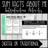 Sum Facts about Me - Back to School Introduction Activity