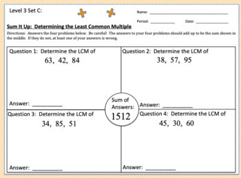 Sum It Up! Differentiated Finding The Least Common Multiple Activity