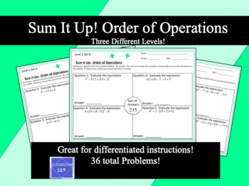 Preview of Sum It Up!  Differentiated Order Of Operations Activity