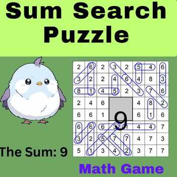 Preview of Math Activities Worksheet | Sum Search Puzzle |The Sum: 9 | Math Game