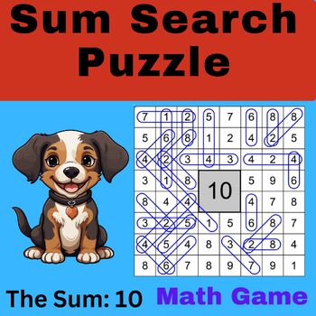Preview of Math Activities Worksheet | Sum Search Puzzle | The same : 10 | Math Game