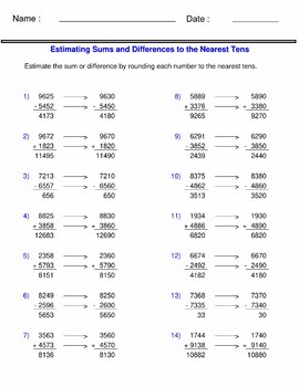 Sum and Differences 4 Digits - Estimate the sum or difference - Estimation