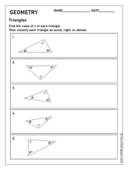 Angle Sum Grade 8 Geometry Worksheets 8.G.A.5 by The STEM Master