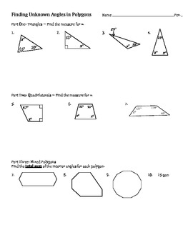 Finding Interior Angle On Polygons Worksheets Teaching