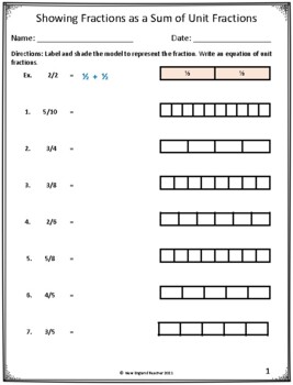 Preview of Sum of Unit Fractions - Composing and Decomposing Fractions Worksheets