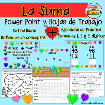 Preview of Suma PowerPoint y Actividades en Español /Addition in Spanish