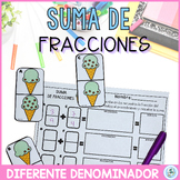 Suma de fracciones | Fractions Adding unlike denominators Spanish