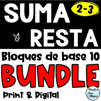 Preview of Suma, resta, bloques de base 10 - Addition, Subtraction, Place Value in Spanish