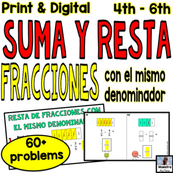 Preview of Suma y resta de fracciones con el mismo denominador Fractions in Spanish Google