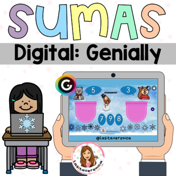 Preview of Digital add. Math activities games. Morning Work. Sumas. Winter. January.