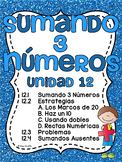 Sumando 3 números (Spanish Adding 3 Numbers Math Worksheet