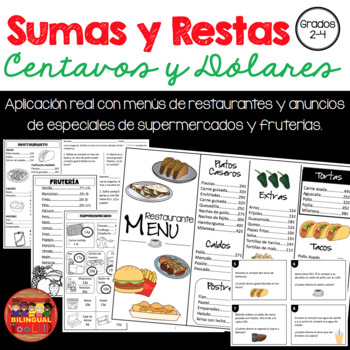 Preview of Sumas y Restas con Dinero Centavos y Dólares Grados 2-4/Add Subtract $ Spanish