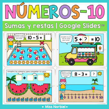 Preview of Sumas y restas a 10 para Google Slides™ | Addition and subtraction to 10 Spanish