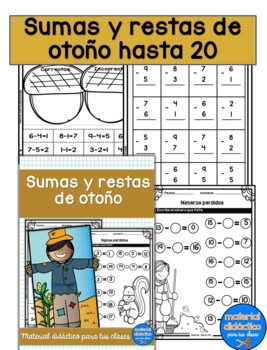 Preview of Sumas y restas de otoño hasta el 20- cálculos- actividades-matemática- Spanish