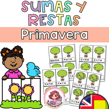 Preview of Sumas y restas primavera / Addition and Subtraction Spring. Math centers