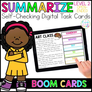 Preview of Summarize Digital Task Cards LEVEL 2 | Boom Cards™ | SWBST | Distance Learning