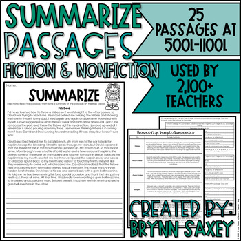 Preview of Summarize Passages | 25 Passages | Fiction and Nonfiction Text