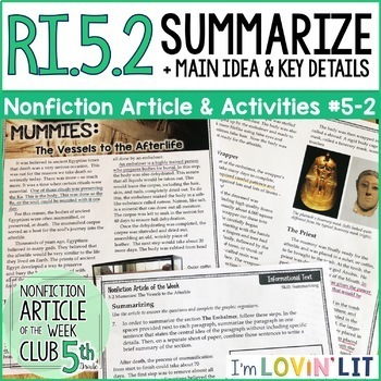 Preview of Summarize Text RI.5.2 | Making a Mummy Nonfiction Article #5-2