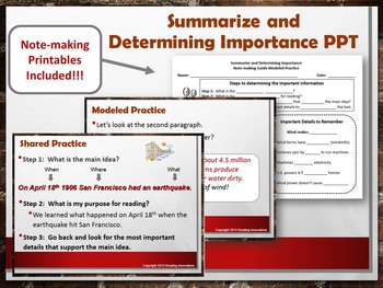 Preview of Summarize and Determining Importance Power Point