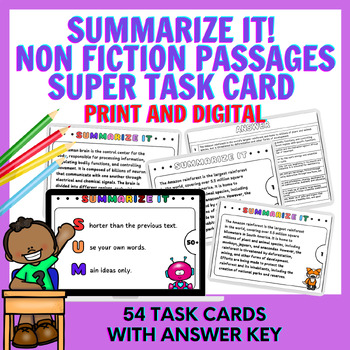 Preview of Summarize it! Non Fiction Passages SUPER Task card (54 task card)