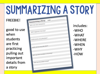 Preview of Summarizing Nonfiction and Fiction Organizer | Question Words Prompts | Freebie