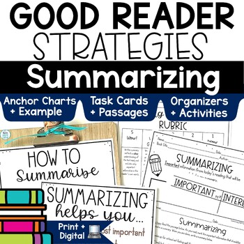 Preview of Summarizing Fiction Worksheets Graphic Organizer Passages Rubric Anchor Chart 