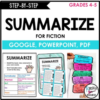 Preview of Summarize for Fiction - Summarizing Worksheets & Passages - Summary Task Cards