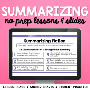 Preview of Summarizing Fiction Mini Lessons: Lesson Plans, Slides & Graphic Organizers