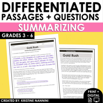 Preview of Summarizing Fiction Reading Comprehension Passages | Summary Graphic Organizer