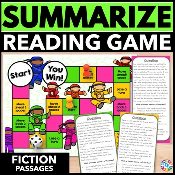 Preview of Summarizing Fiction Passages Task Cards Game Activity 3rd 4th 5th Grade Practice