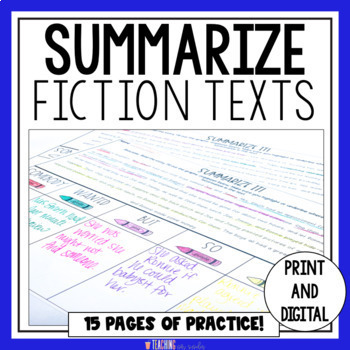 Preview of Summarizing Fiction Text | Summarizing Passages | SWBST Graphic Organizer