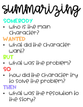 Summarizing Fiction Using SWBST "Somebody, Wanted, But, So, Then" Format.